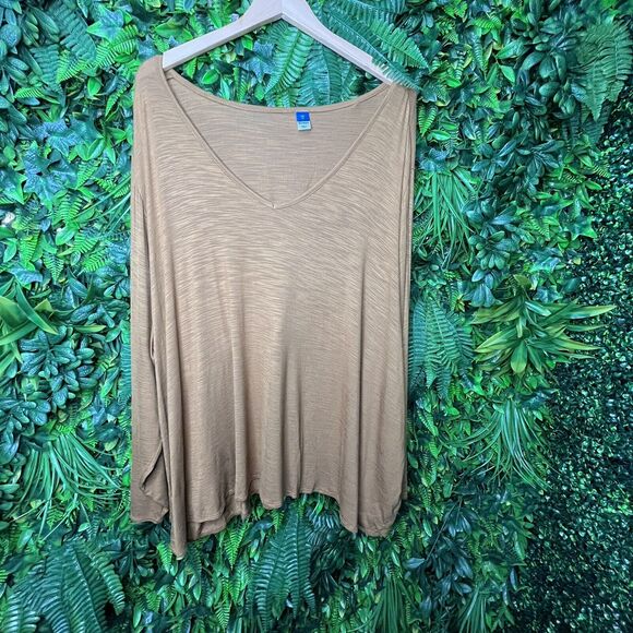 Old Navy Tops Women 4XL Light Brown Blouse V Neckline Long Sleeve 0211 - Picture 7 of 14